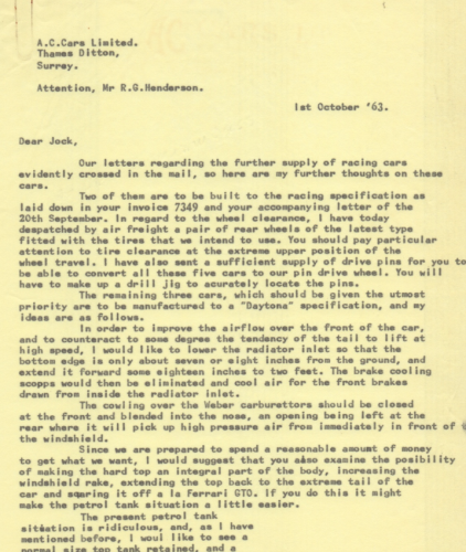 More information about "Ken Miles Letter to A.C. Cars: 01 October 1963"
