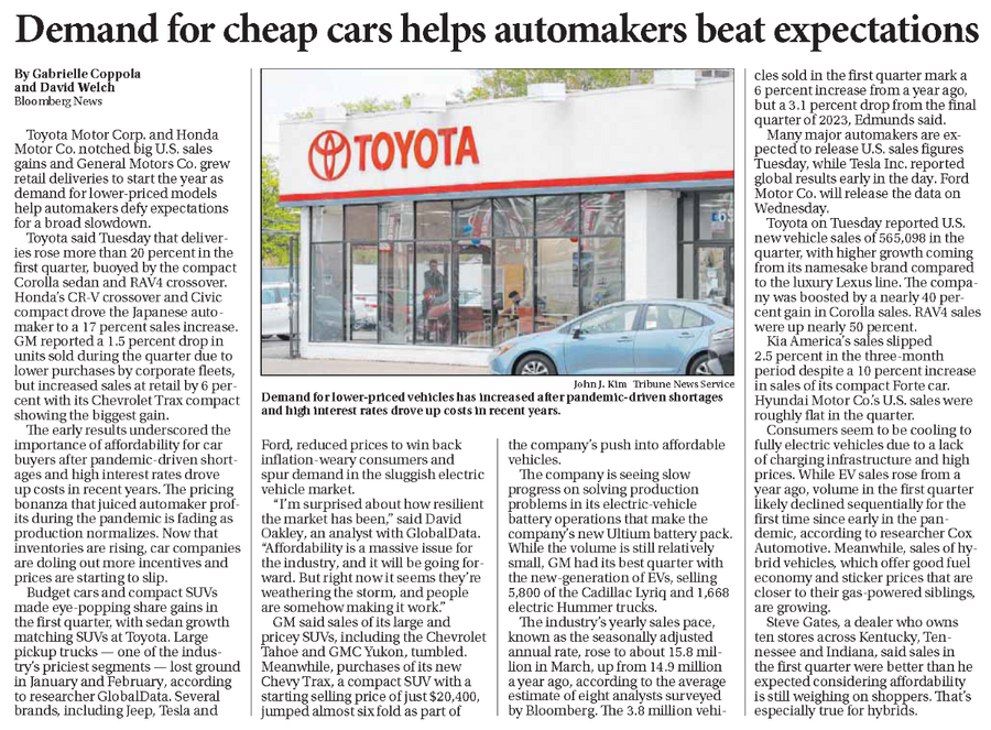 Las Vegas Review-Journal_2024-04-03_Demand for Cheap Cars Helps Automakers Beat Expectations.png